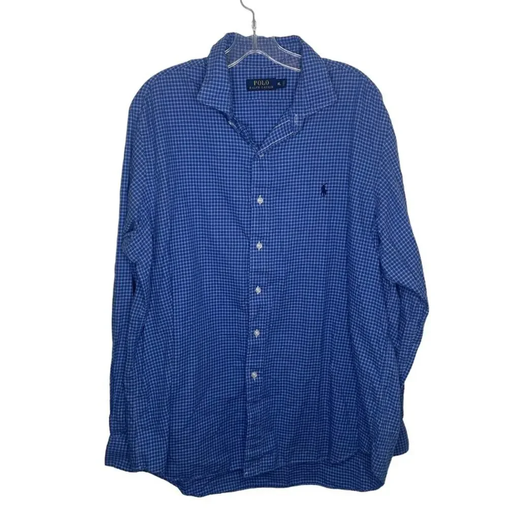 Polo Ralph Lauren Mens Shirt Size XL Plaid Blue Button Up Collared